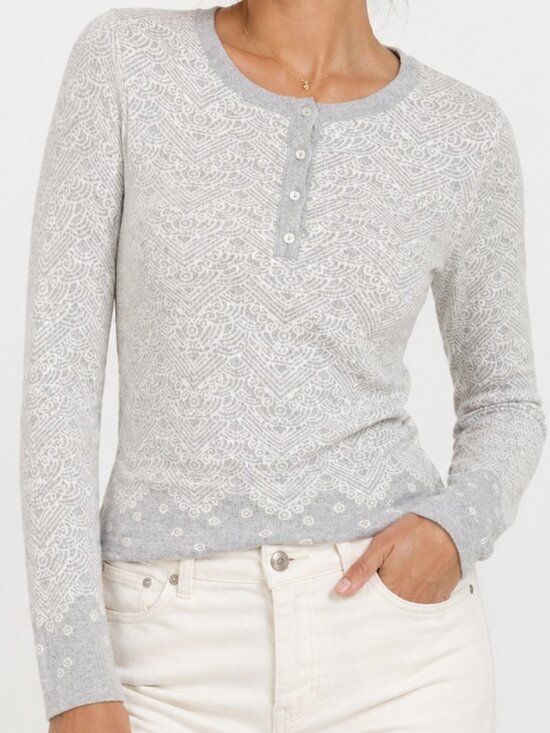 Icelandic Design Sweaters - ICELANDIC DESIGN Reykjavik Henley 100% Merino Wool Gray Pearl Medium